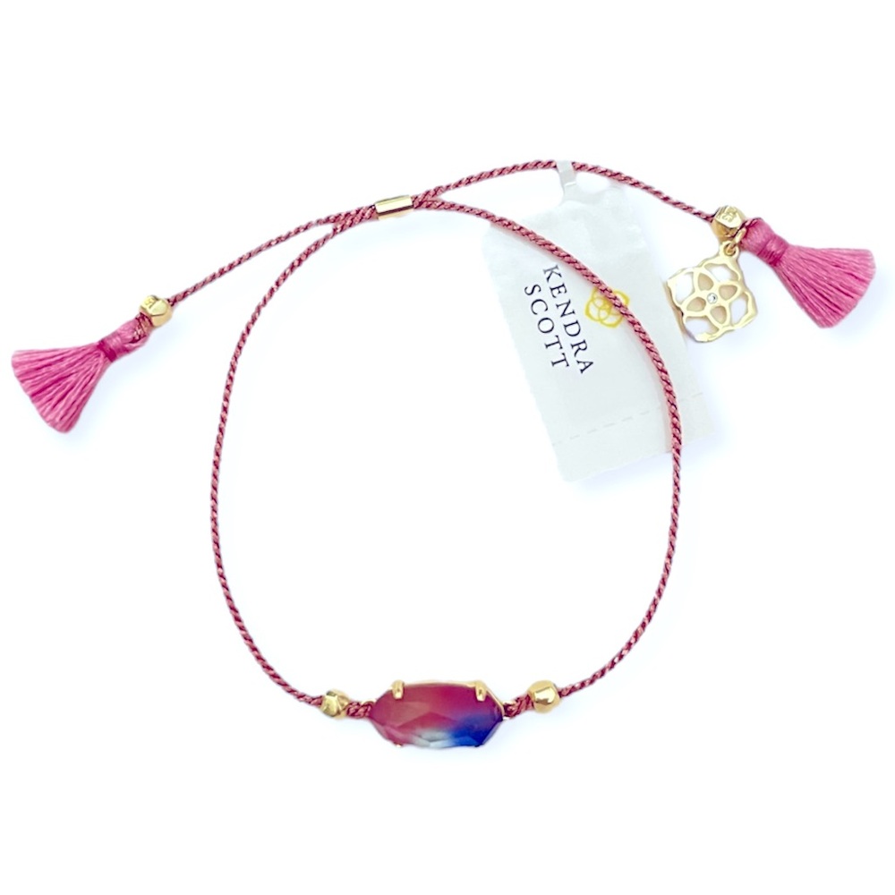 KENDRA SCOTT Everlyne Friendship Bracelet Pink Cord Gold Slider Watercolor NWT
